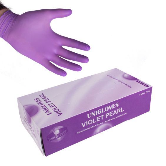 Box of 100 Unigloves Violet Pearl Nitrile Gloves