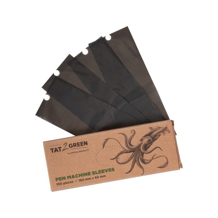 Box of 100 Tat2Green - Black Pen Machine Sleeves