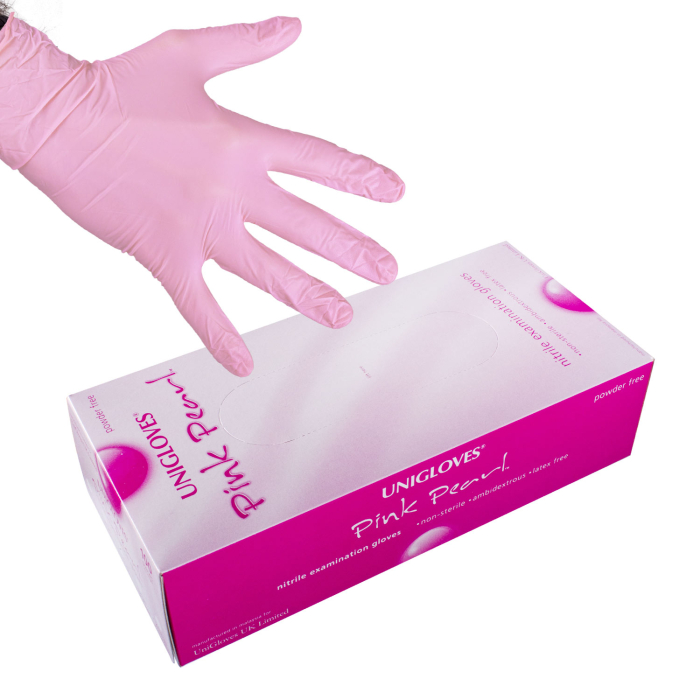 Box of 100 Unigloves Pink Pearl Gloves