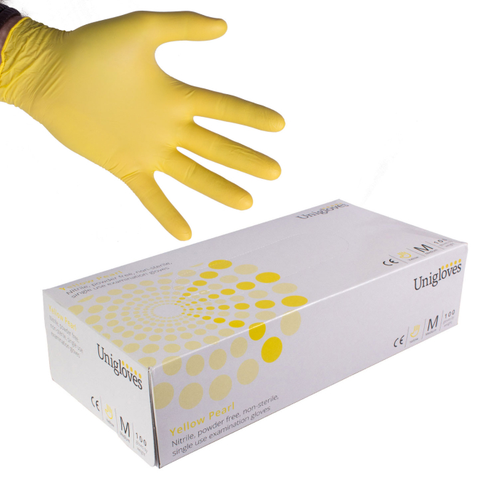 Box of 100 Unigloves Yellow Pearl Nitrile Gloves