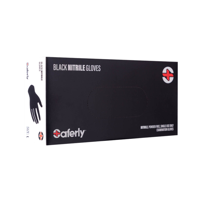 Box of 100 Saferly Black Nitrile Gloves - Case of 10