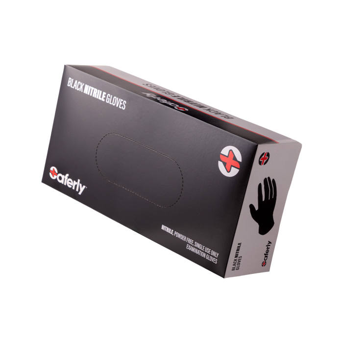 Box of 100 Saferly Black Nitrile Gloves - Case of 10