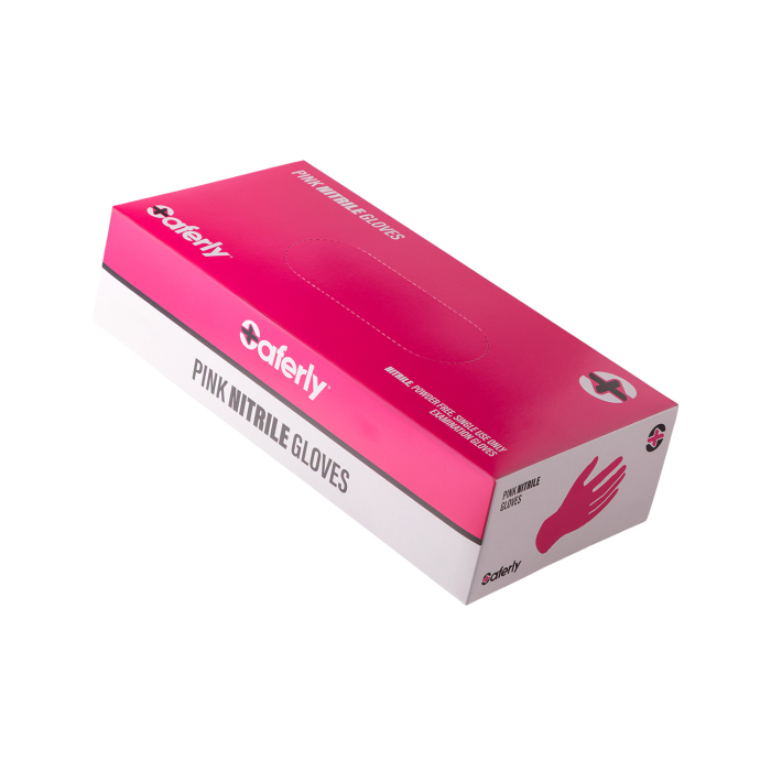 Box of 100 Saferly Pink Nitrile Gloves - Case of 10