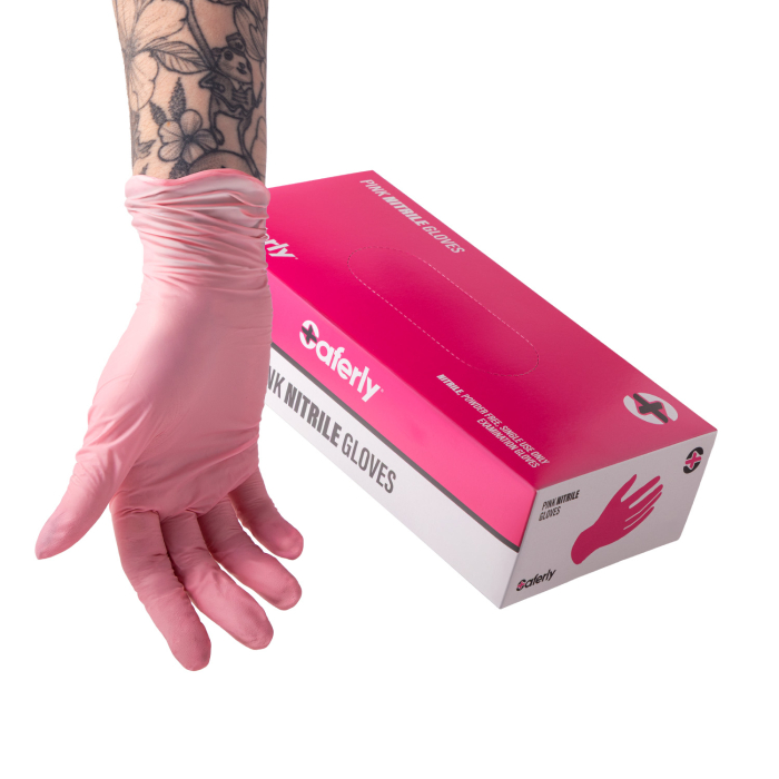 Box of 100 Saferly Pink Nitrile Gloves