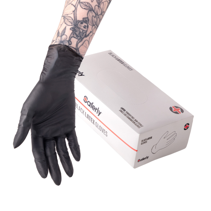 Box of 100 Saferly Black Latex Gloves