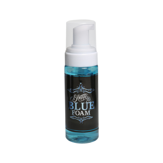 Bheppo Aftercare Blue Foam 150 ml pump bottle with black label