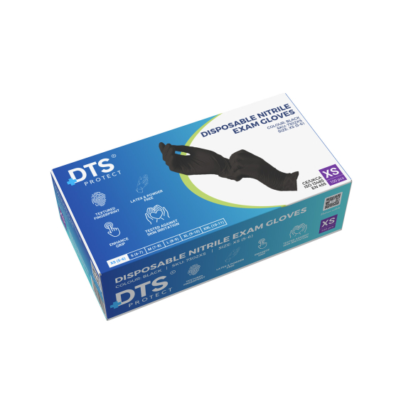 Box of 100 DTS Black Nitrile Gloves - Case of 10 