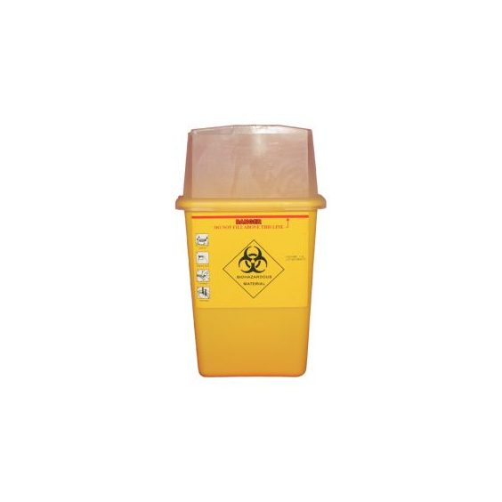 Yellow Tattoo Sharps Bin with 1L capacity and biohazard warning label