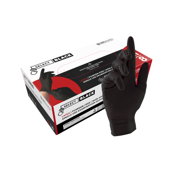 Box of 100 Unigloves Select Black Powder Free Latex Gloves