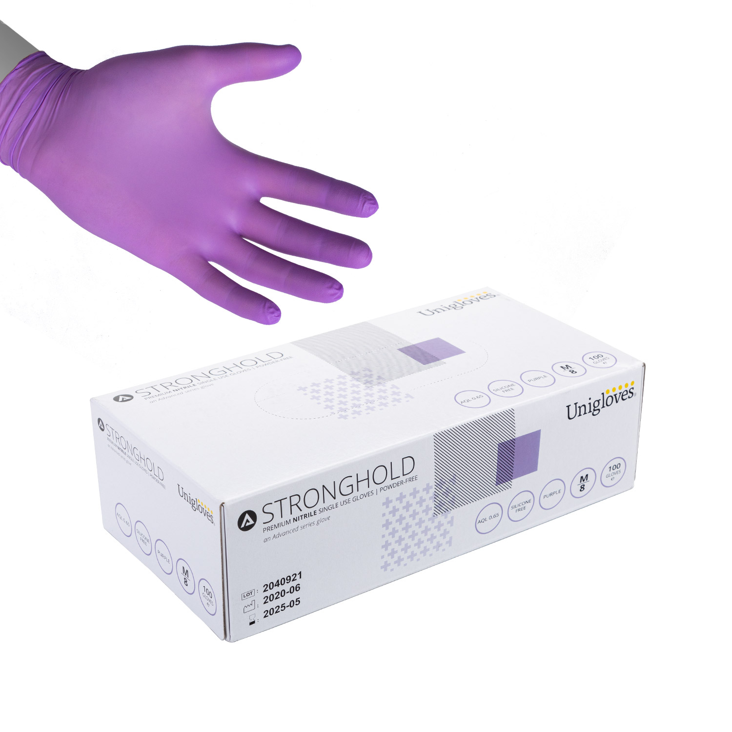 Box of 100 Unigloves Stronghold Premium Nitrile Gloves - Purple ...