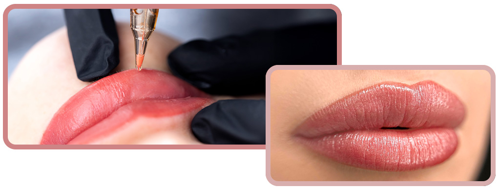 Close up of a lip blush treatment