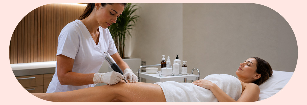 Someone performing skin camouflage treatment on a client.
