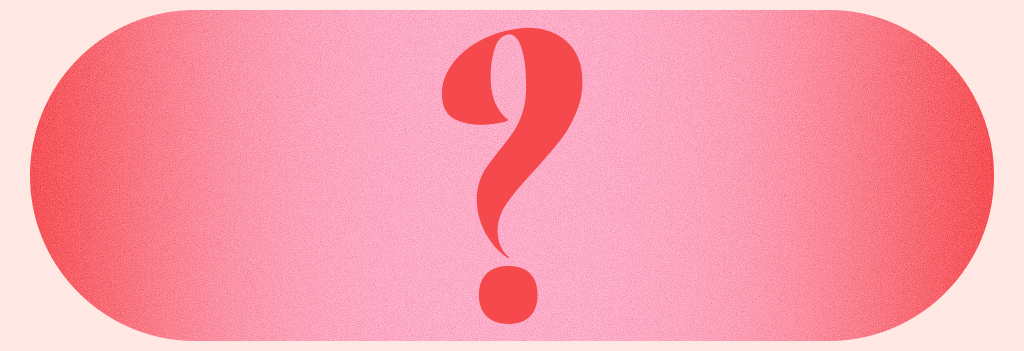 A question mark on a pink background.