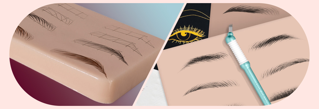 Brow treatments practised on fake skin.