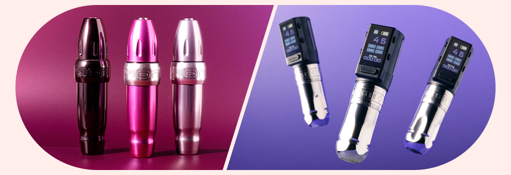 A collection of permanent makeup machines in different colours